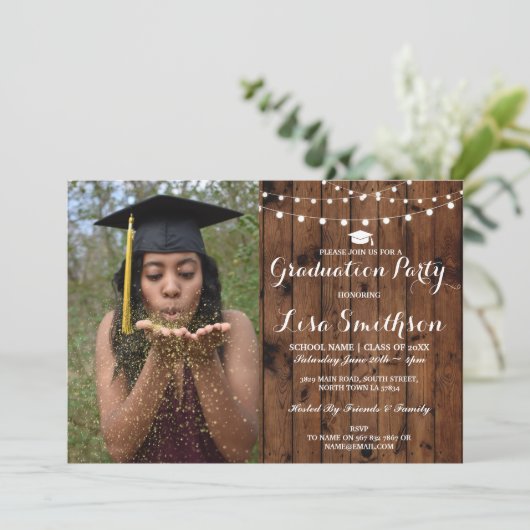 卒業パ素朴ーティエレガントーが木の写真を撮る 招待状 (スタンド正面)