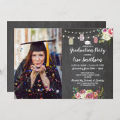 卒業パ素朴ーティ·ジャールズ·チョーク·フラワーズ写真 招待状 (正面/裏面)