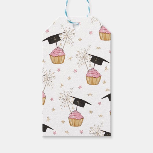 卒業ピンクのカップケーキスパーカーの好意または ギフトタグ (正面)