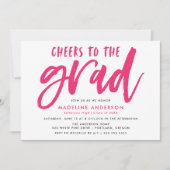 卒業ピンクのブラシスクリプトへの応援 招待状 (正面)