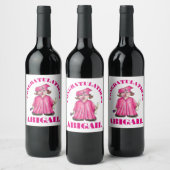 卒業ピンクの卒業式キャップガウンおめでとう ワインラベル (ボトル)