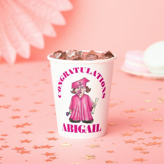 卒業ピンクの卒業式キャップガウンおめでとう 紙コップ (インサイチュ)
