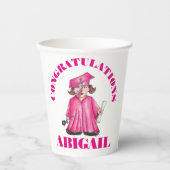 卒業ピンクの卒業式キャップガウンおめでとう 紙コップ (正面)