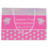 卒業ピンクオパールパターントレンディーおめでとう ラージペーパーバッグ (裏面)