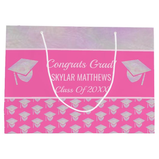 卒業ピンクオパールパターントレンディーおめでとう ラージペーパーバッグ (裏面)