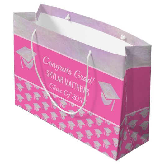 卒業ピンクオパールパターントレンディーおめでとう ラージペーパーバッグ (裏面アングル)