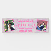 卒業ピンクオパール2フォトおめでとうグラッドバナー 横断幕 (横)