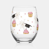 卒業ピンクカップケーキ卒業キャップスパーカー ステムなしワイングラス (裏面)