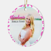 卒業ピンクヒョウのマイルストーンオーナメント セラミックオーナメント (左)