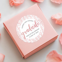 卒業ピンクローズ金ゴールドグリッター紙吹雪スクリプト ラウンドシール