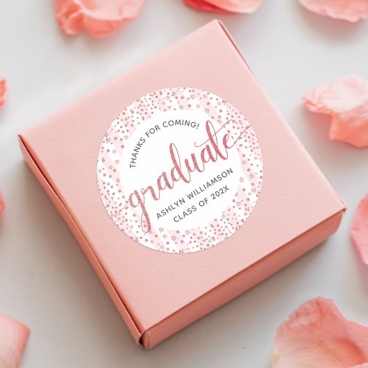 卒業ピンクローズ金ゴールドグリッター紙吹雪スクリプト ラウンドシール