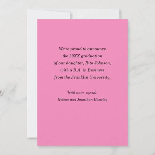 卒業ピンク市松模様にモダン写真卒業 案内状 (裏面)