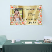 卒業ピーチピンクの花金ゴールドサテンダイヤモンド 横断幕 (トレードショー)