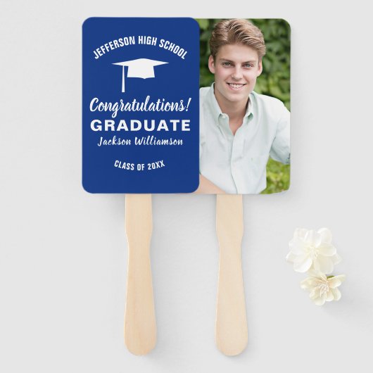 卒業ファンあなたの学校の色の大学院の写真 ハンドファン (正面&裏面)