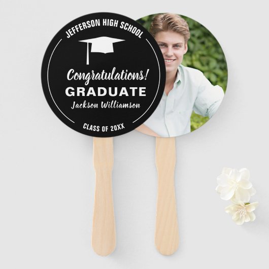 卒業ファンあなたの学校の色の大学院の写真 ハンドファン (正面&裏面)