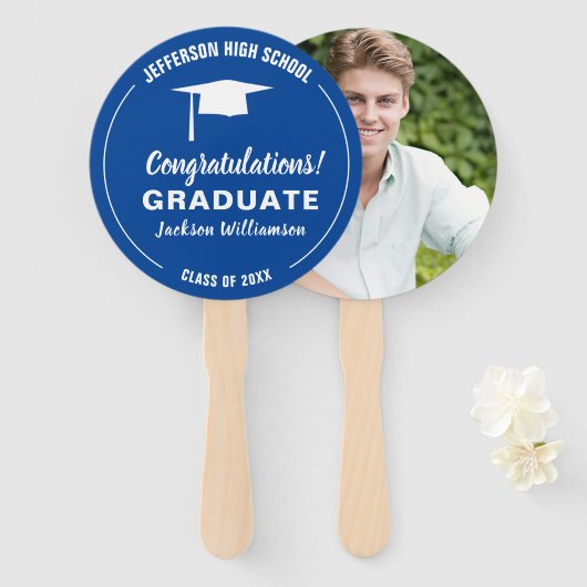 卒業ファンあなたの学校の色の大学院の写真 ハンドファン (正面&裏面)