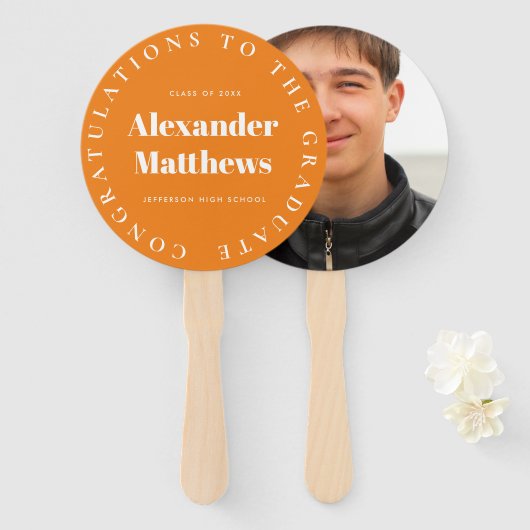 卒業ファンあなたの学校クラス男性フォトオレンジ ハンドファン (正面&裏面)