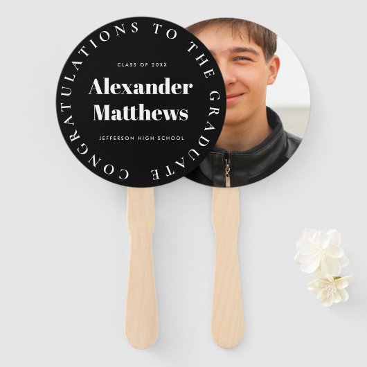 卒業ファンあなたの学校クラス男性フォトブラック ハンドファン (正面&裏面)