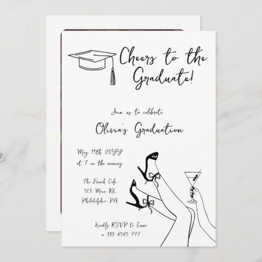 卒業ファンシーパーティーの裏側の写真 招待状 (正面/裏面)