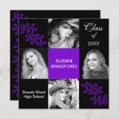 卒業フェミニンパーティー/招待状/紫，年 招待状 (正面/裏面)