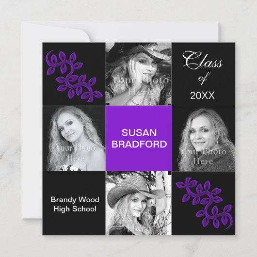 卒業フェミニンパーティー/招待状/紫，年 招待状 (正面)