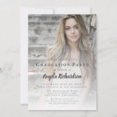 卒業フォトグレースクリプトタイポグラフィパーティー 招待状 (正面)