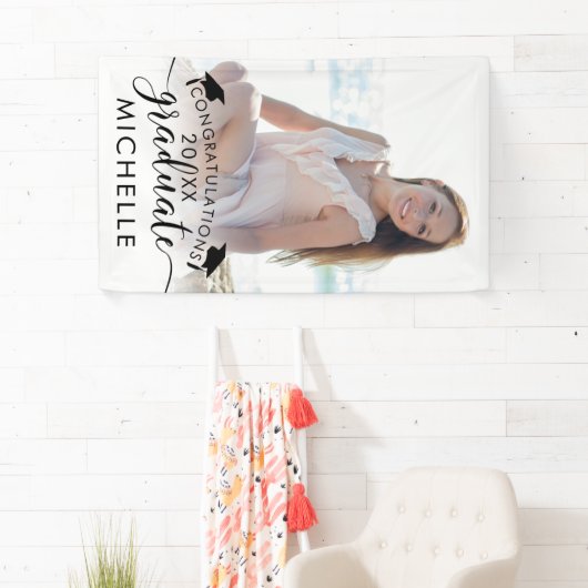 卒業フォトバナーエレガントスクリプトおめでとう 横断幕 (インサイチュ)