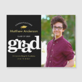 卒業フォトブラック金ゴールドはっきりしたタイポグラフィモダン マグネット招待状 (正面)