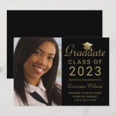 卒業フォトブラック金ゴールドグラードキャップスクリプト2023 案内状 (正面/裏面)
