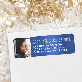 卒業フォトブルー金ゴールド&ホワイト差出人住所 ラベル