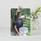 卒業フォトボックスとストライプ青 招待状 (スタンド正面)