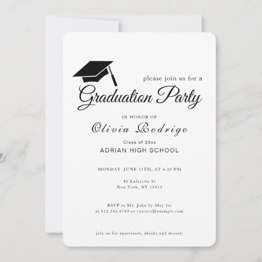 卒業フォーマルパーティー招待状 | はっきりした&エレガント 招待状 (裏面)