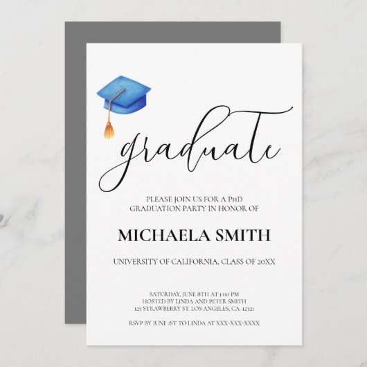 卒業フォーマル優等博士課程修了会 招待状 (正面/裏面)