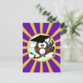 卒業フクロウパープルと金ゴールドスクールカラー 案内ポストカード (スタンド正面)