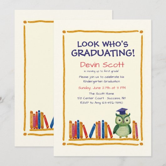 卒業フクロウ招待状 招待状 (正面/裏面)