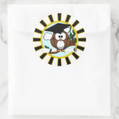 卒業フクロウ(黒と金ゴールド付) ラウンドシール (バッグ)