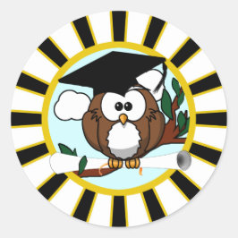 卒業フクロウ(黒と金ゴールド付) ラウンドシール