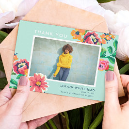 卒業フローラアクアブルー写真 サンキューカード