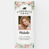 卒業フローラピンクローズ金ゴールドスクリプトフォトドア 横断幕 (縦)