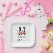 卒業フローラモノグラムロゴパーティー紙 ペーパープレート (パーティー)