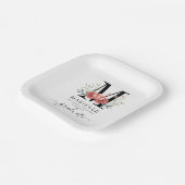 卒業フローラモノグラムロゴパーティー紙 ペーパープレート (傾斜あり)