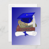 卒業ブックキャップと卒業証書ブルー 案内ポストカード (正面/裏面)