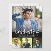 卒業ブラシプリントフォトコラージブラック 招待状 (正面)