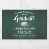 卒業ブラシ付きダークグリーンとホワイトミニスプリット スパークリングワインラベル (シングルラベル)