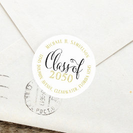 卒業ブラックおよび金ゴールド差出人住所スクリプト ラウンドシール