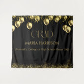 卒業ブラックと金ゴールドの写真の壁 タペストリー (正面(横))