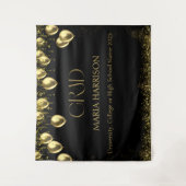 卒業ブラックと金ゴールドの写真の壁 タペストリー (正面)