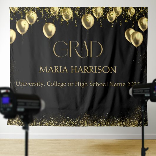 卒業ブラックと金ゴールドの写真の壁 タペストリー