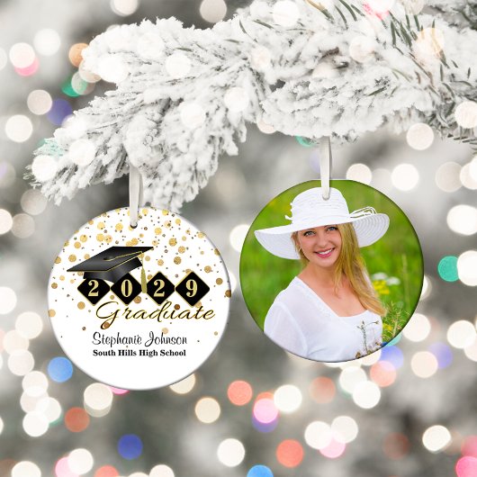 卒業ブラックと金ゴールド写真 セラミックオーナメント