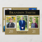 卒業ブラックと金ゴールド 招待状 (正面/裏面)